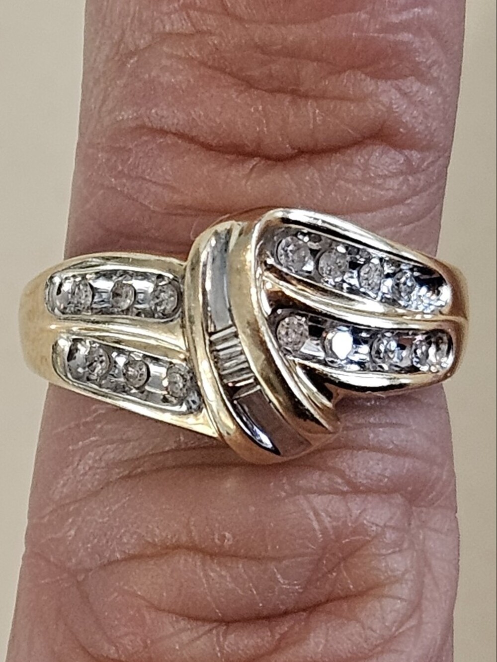Two-Tone Solid 10k White & Yellow Gold Natural Diamond Ring Sz 6.5